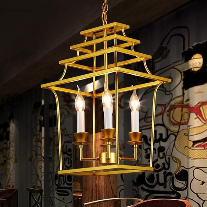 OZZKI OZZKI Hanglamp 4-Lights Gold Postmodern Metal Cage Lamp plafond Licht Luxe Luxe Woonkamer Kandel Hangende kroonluchter Restaurant Droplight Smeedijzeren E14 Suspensie Lantaarnverlichting Inbouwarmatuu photo 3