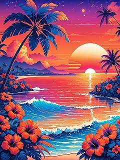 Ahbjnuytf Sunset painting with palm trees and horizon Poster Modern Home Furnishing Canvas Painting Wall Art Decorations for Living Room Bedroom Unframed 12"x16"