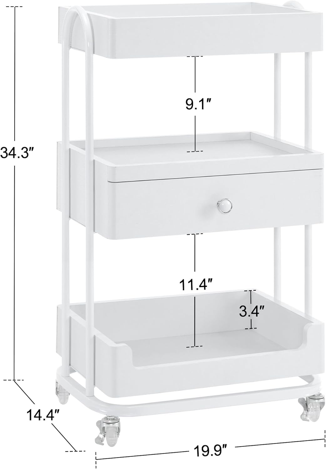 BarberPub Salon Trolley Cart with Lockable Wheels, Salon Cart with Drawers Engineered Wood, Storage Trolley for Barber Shop, Spa 2086 (White)