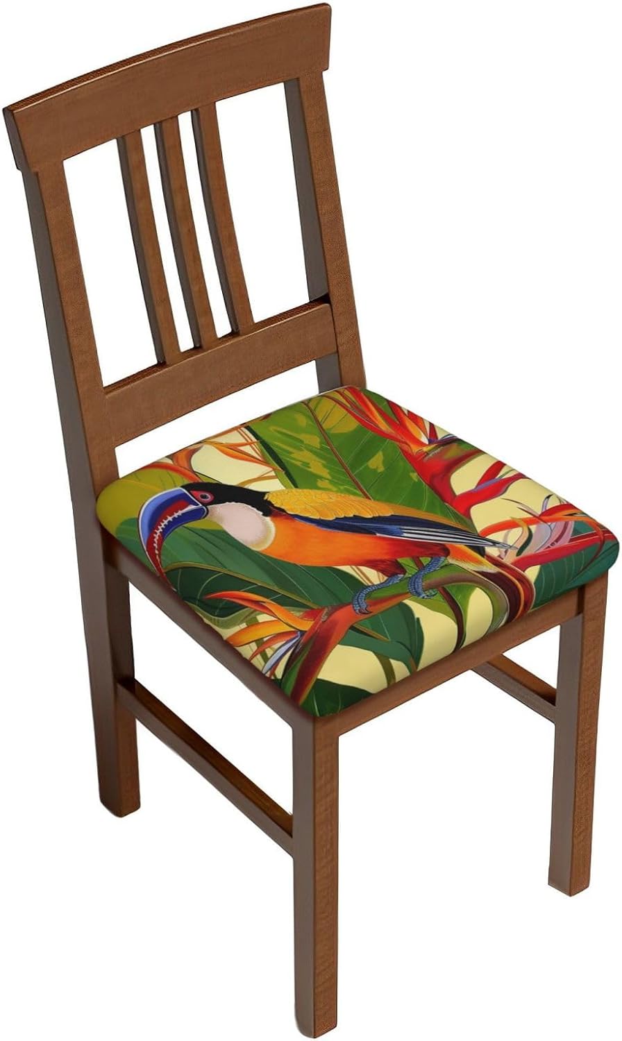 Tropical Bird of Paradise Print Square Cushion Covers 6 Pcs Set Elastic Non-Slip Seat Cushion Slipcovers Pet Furniture Protectors for Chair, Sofa