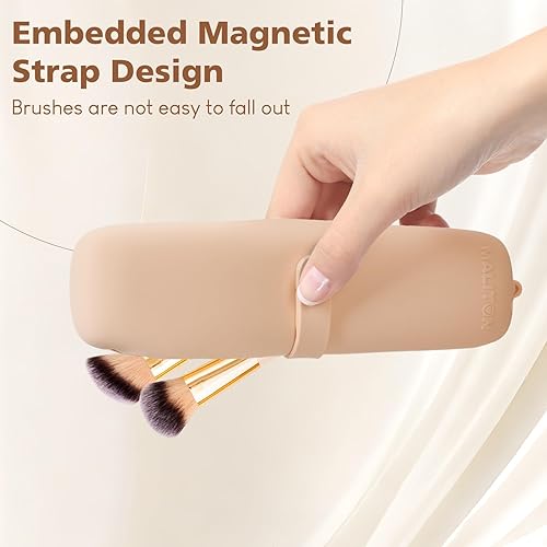 Miniatura 2 de Maliton Soporte para brochas de maquillaje de viaje, bolsa de silicona para brochas de maquillaje con correa magnética anticaídas mejorada, estuche