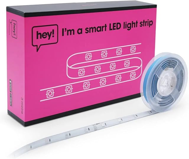 hey! Smart RGBW LED Strip Light - Google Home/Alexa Accessories Compatible LED Lights - 240V 12W Smart LED Strip Lights - Includes Power Cable for Mains Power LED Strip Lights (3 Metre)
