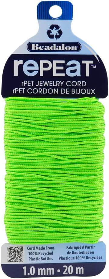 Beadalon Repeat, 100% Recycled Plastic Jewelry Bracelet Cord, 1.0 mm, Lime Green, 20 m