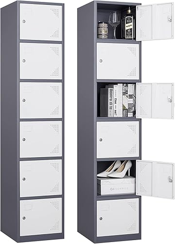 Anxxsu Taquilla de metal con 6 puertas, taquillas de 71 pulgadas para empleados, armario de almacenamiento de acero, armario con cerradura para