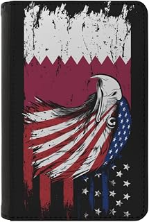 Qatar Qatari Flag Ameirca Eagle Flag Passport Holder Cover Wallet Case Novelty PU Leather with Card Slot Travel Accessories Protector for Women Men