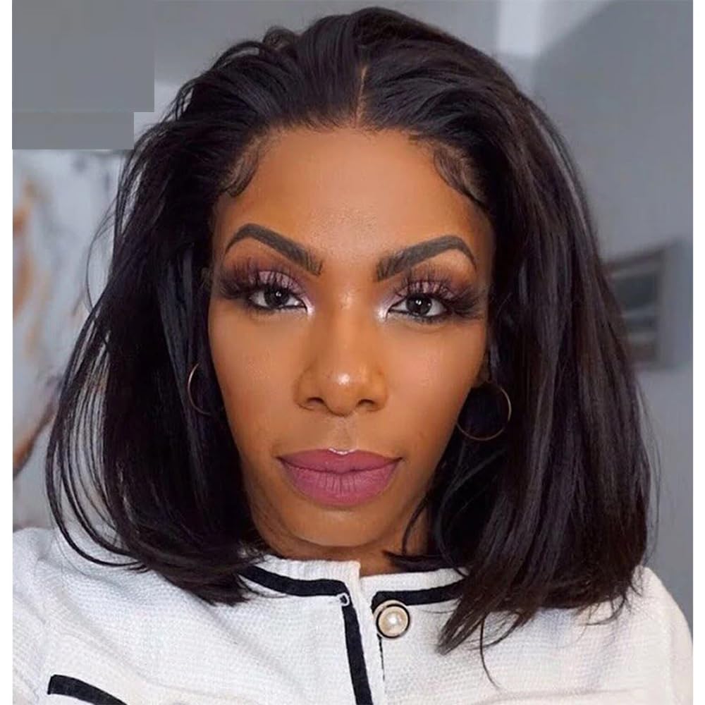 Hesperis Short Bob Wig Light Yaki 13X6 Lace Front Wigs Lace Short Yaki Bob 100% Human Hair Wigs Preplucked for Women Natural Color (8inch, 130% Density)