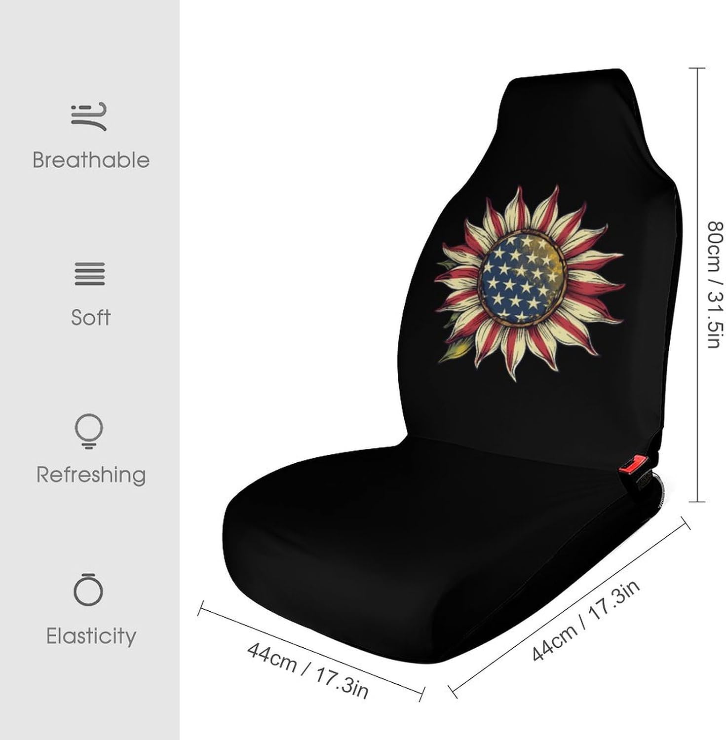 American Flag Sunflower Car Seat Covers Automotive Seat Covers Car Seat Protector Auto Front Seats Protector for Most Cars 1PCS