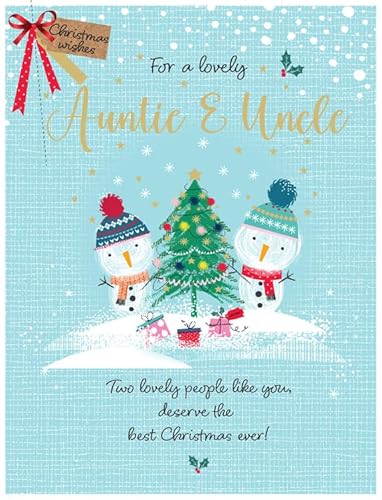 Christmas Card, For a Lovely Auntie & Uncle - 8 x 6 inches - Piccadilly Greetings