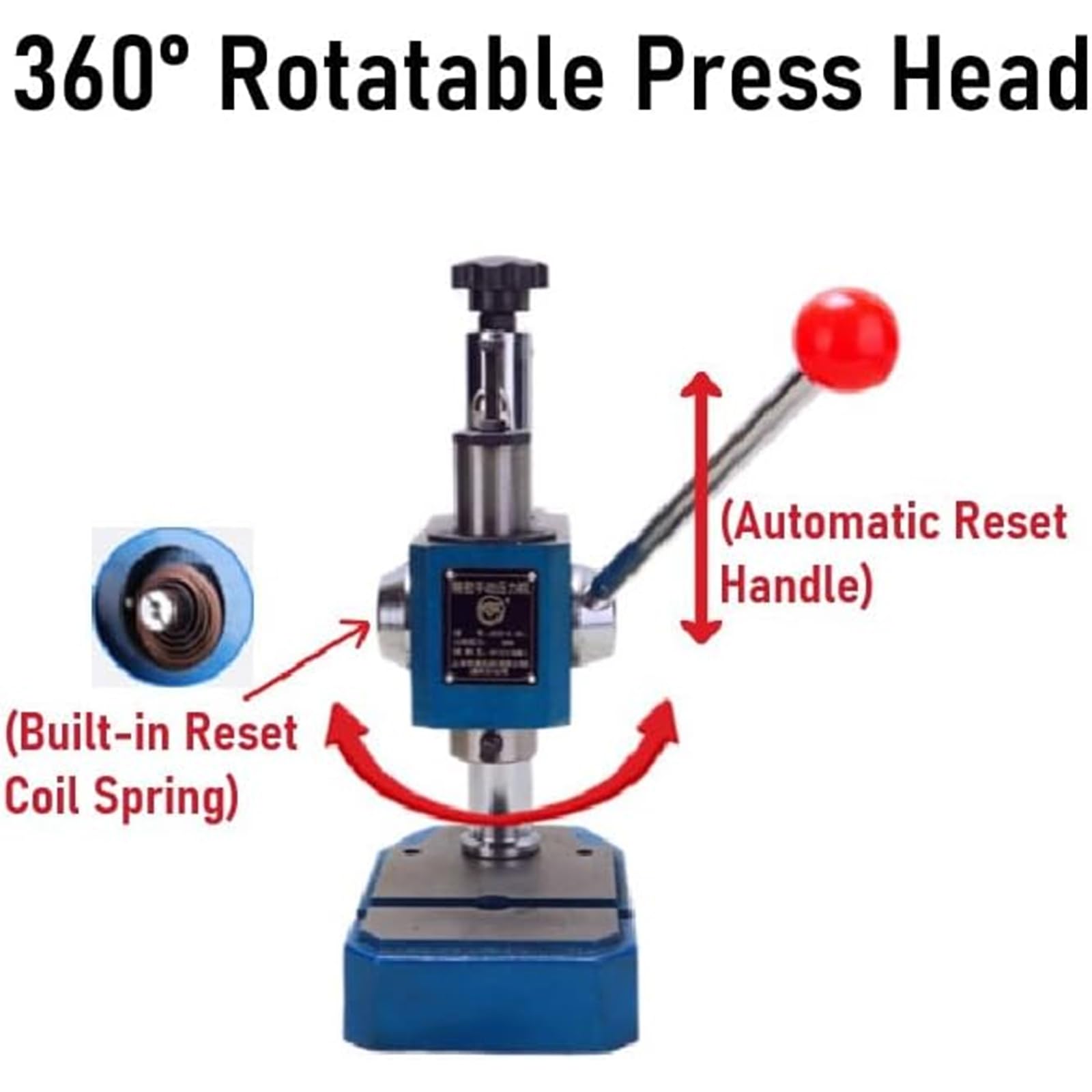 Prensa de eje resistente, prensa manual con mango antideslizante, cabezal giratorio de 360° y altura ajustable para remachar y perforar agujeros