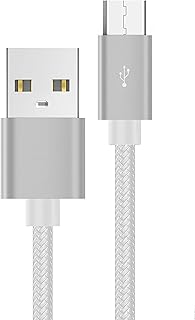 Micro USB Charger Cable Nylon Braided Durable Wire, Data Sync & Fast Charging USB Lead for Samsung Galaxy, Nexus, Nokia, LG, Sony, PS4, HTC, Motorola, Kindle, Nokia and Android (1M, Silver)
