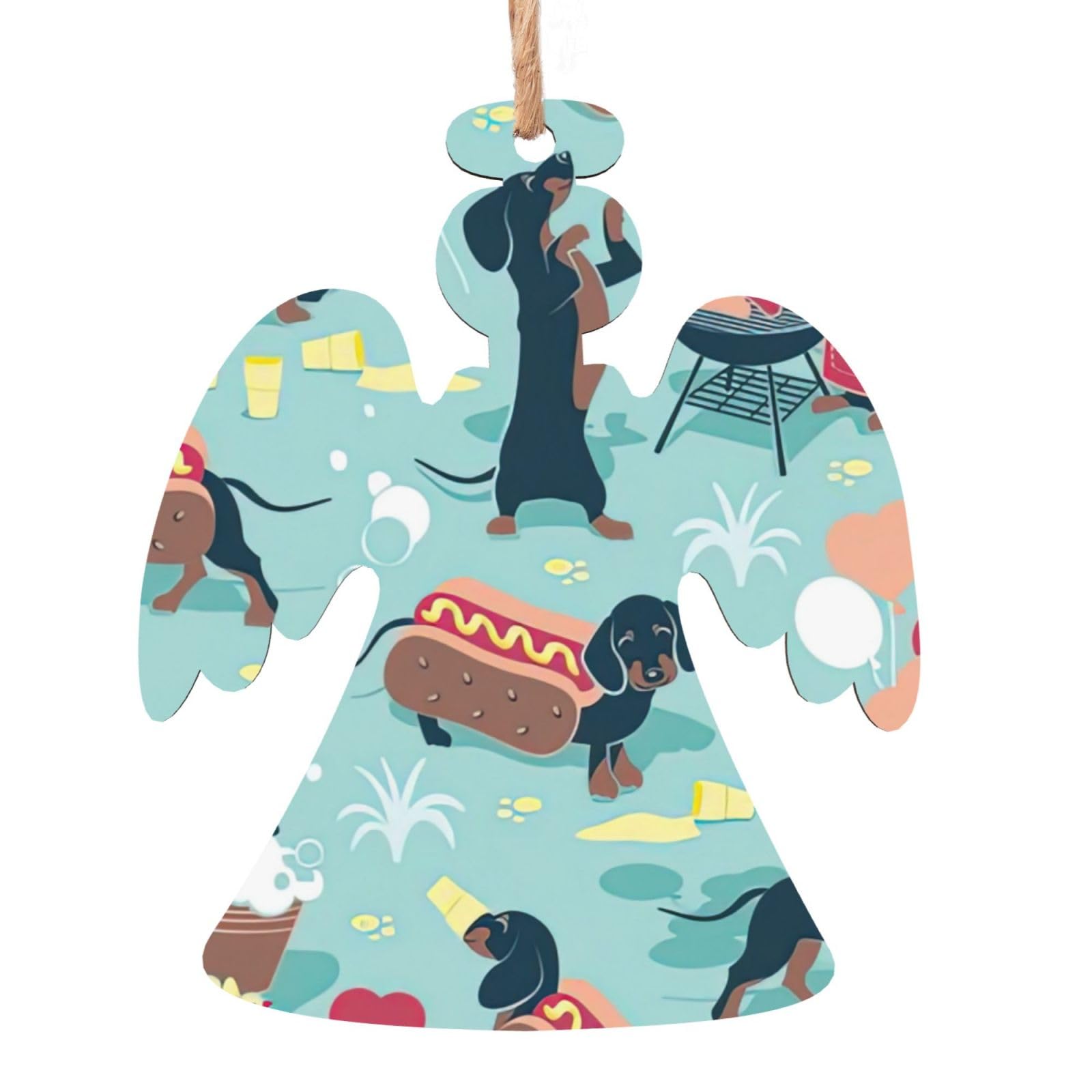 Adornos de madera con estampado de perros calientes y limonada, adornos de madera para árbol de Navidad, regalo para fiesta en casa
