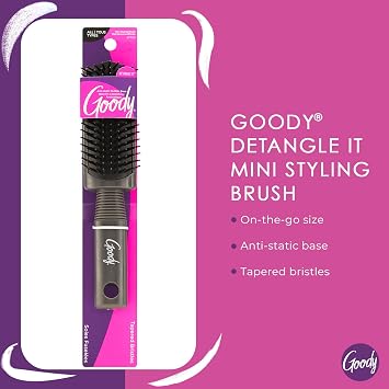 Goody Mini Styling Brush with Rubber Base - Detangler Brush For Quick Touch-Ups Throughout The Day for All Hair Types - Pain-Free Hair Accessories for Women, Men, Boys, and Girls