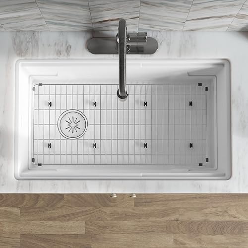 Miniatura 5 de Elkay Quartz Perfect Drain 3-12" Brida de polímero con colador de cesta extraíble y tapón de goma, color blanco