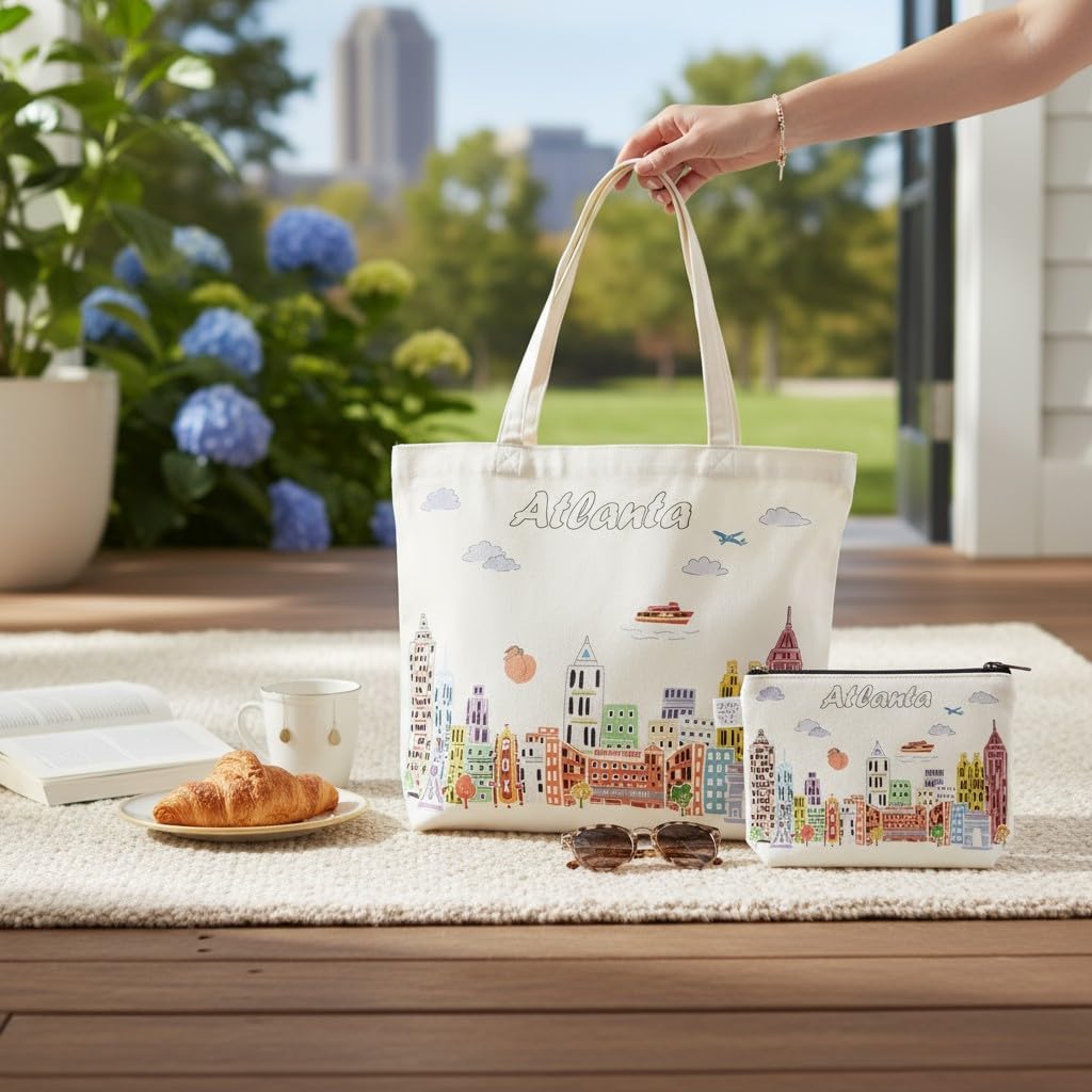 City Themed Artwork Cosmetic Bag Series – Designed in USA, Travel Makeup Bag with Zipper, Souvenir Gift for Women, Artwork Organizer for Purse or Toiletry (Atlanta) - Image 4