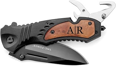 Daylor Engraved Tactical Rescue Knife Seat Belt Cutter Bottle Opener Glass Breaker Pocket Folding Black Blade Custom Personalized (Monogram Initials Line)