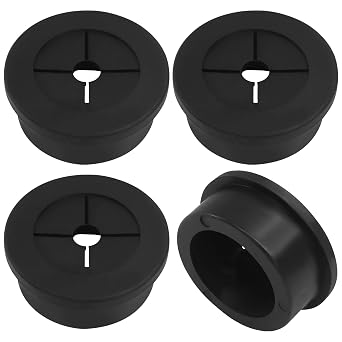 4 Pcs 1-1/8 Inch 28mm Cable Grommet, Flexible Rubber Wire Hole Cover Pass Through for Office Computer Desk, Cabinet & Furniture Wire Organizer, Black