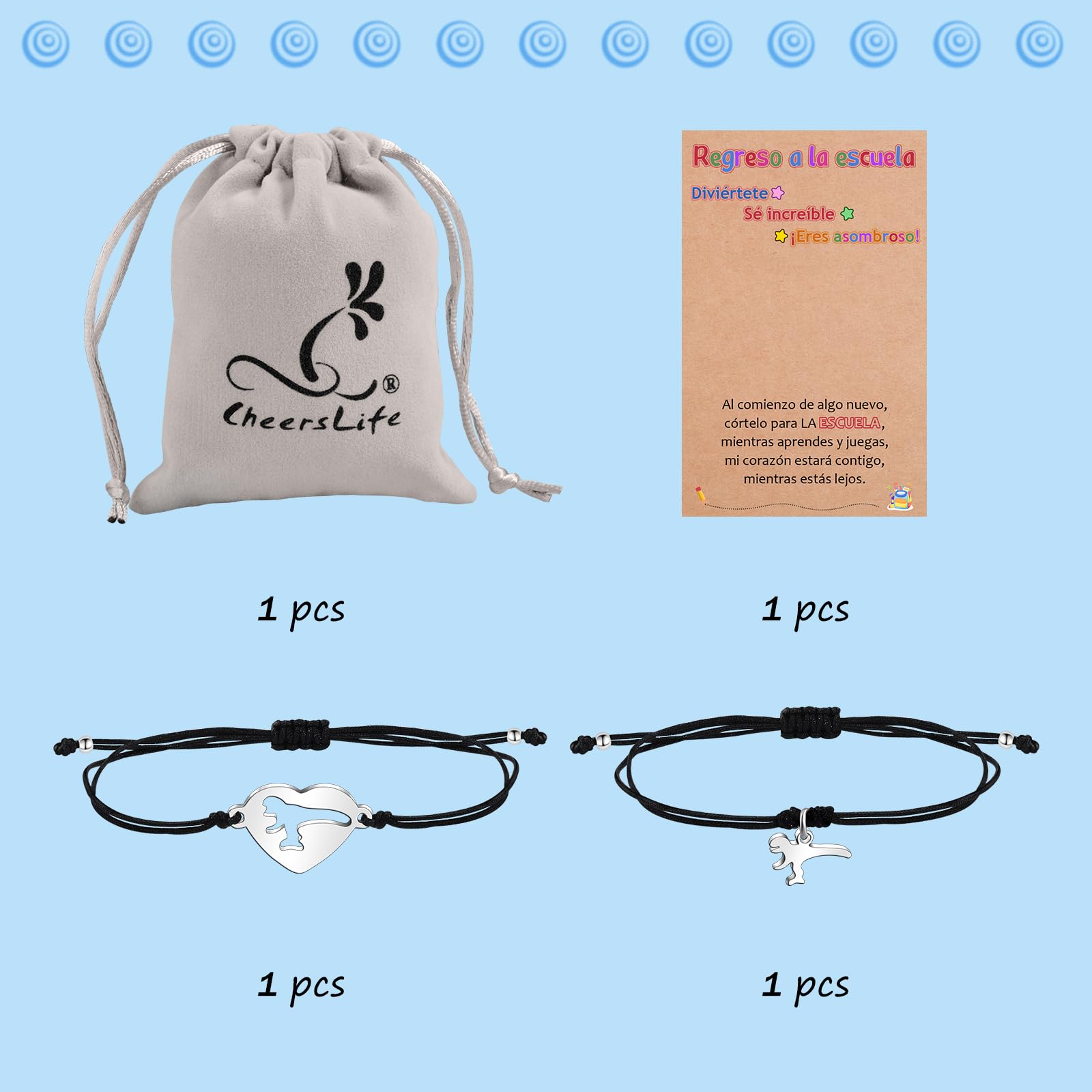 CheersLife Amore Dinosauro Bracciale Ritorno a Scuola Regalo Primo Giorno Scuola Regalo Madre Figlia Bracciale Madre Bambino Bracciale ES