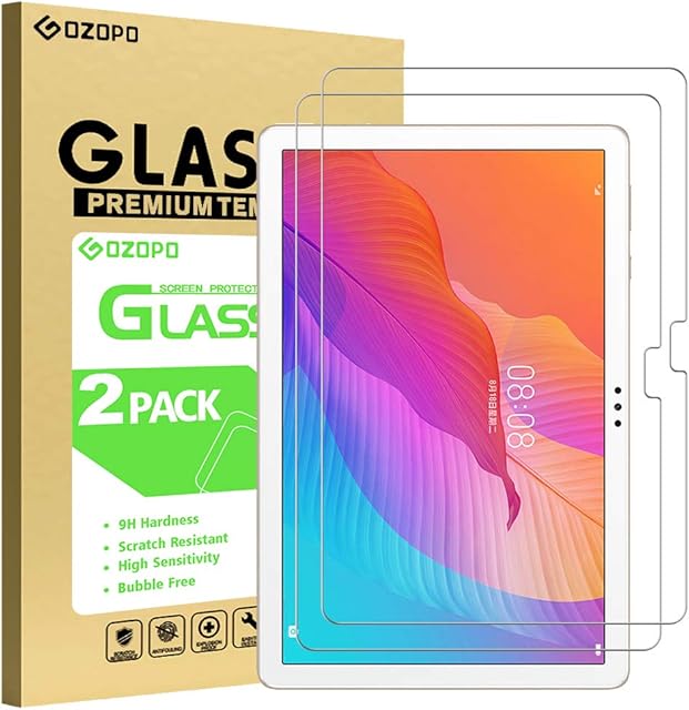 GOZOPO Screen Protector Compatible with Huawei MatePad T10/T10s 10.1 inch, Scratch Resistant Tempered Glass Film [2.5D Edge] [2-Pack]