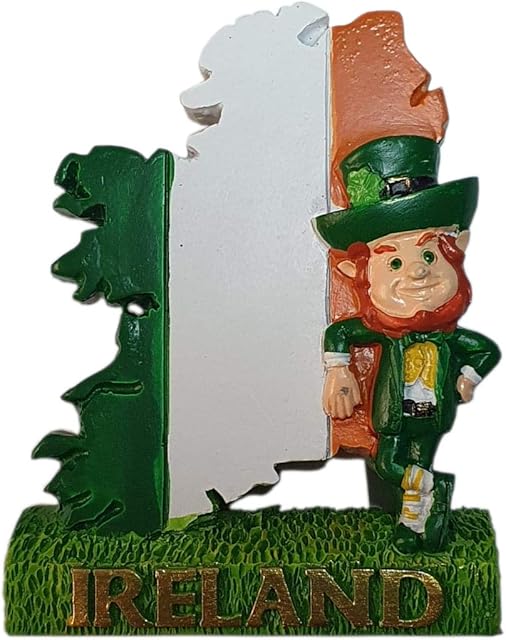 Ireland Map and Flag Magnet - Leprechaun / Shamrock / Green Top Hat / Irish Tricolour Green White Orange / Emerald Isle Souvenir