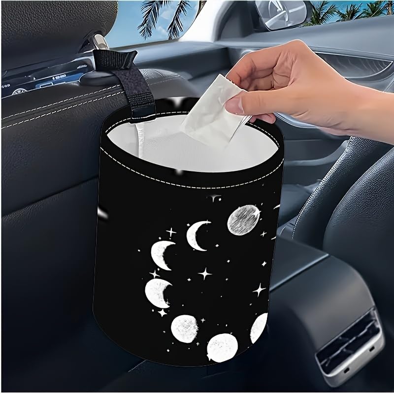 Image of Portable Reusable Waterproof Car Trash Bin, Sun and Moon | Multipurpose Vehicle Organizer, Road Trip Essentials