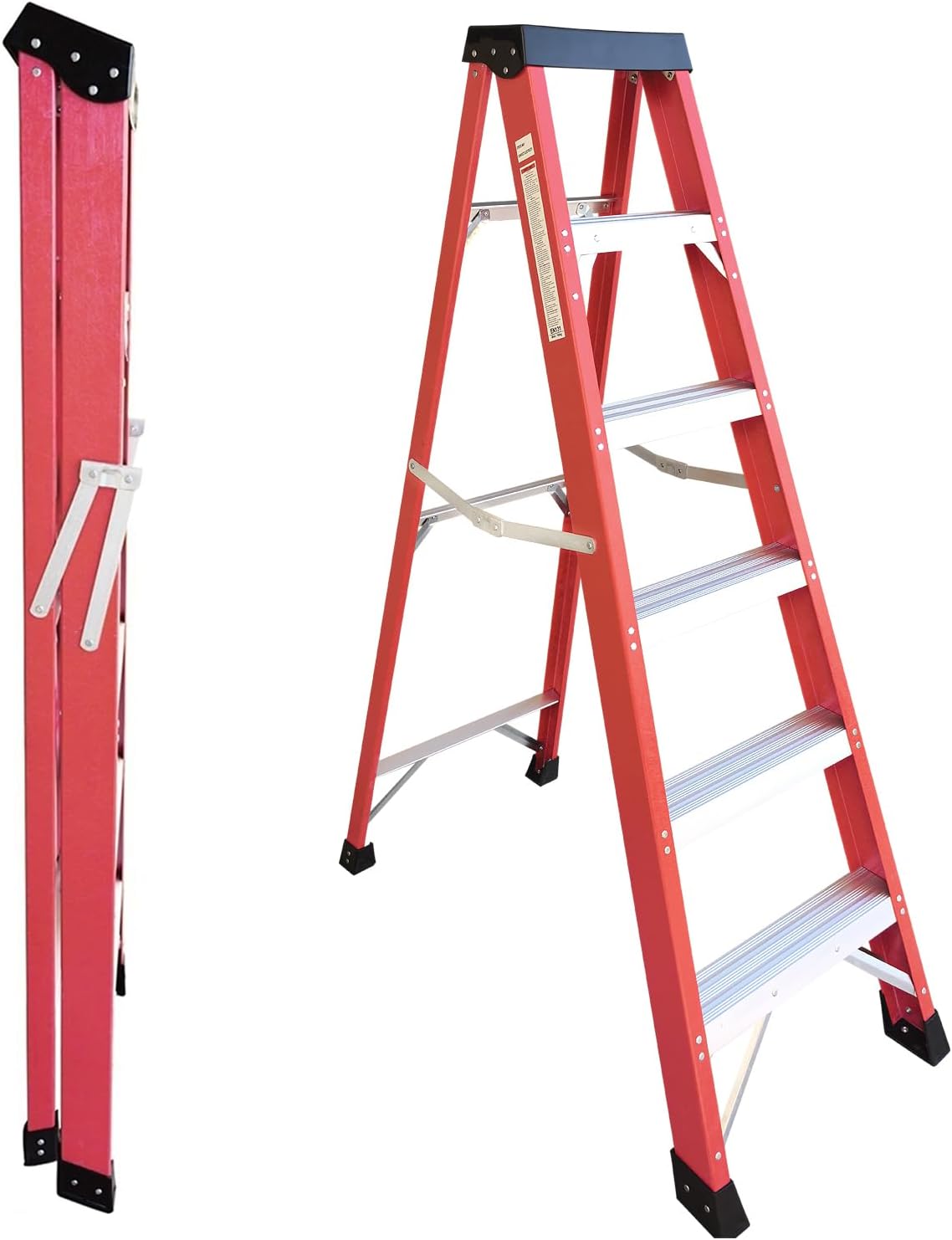 6-Foot Fiberglass Step Ladder, Heavy Duty Folding Ladder with Anti-Slip Pedals, 500 lbs Capacity Type IA, Portable Step Stool for Home, Work & Industrial Use
