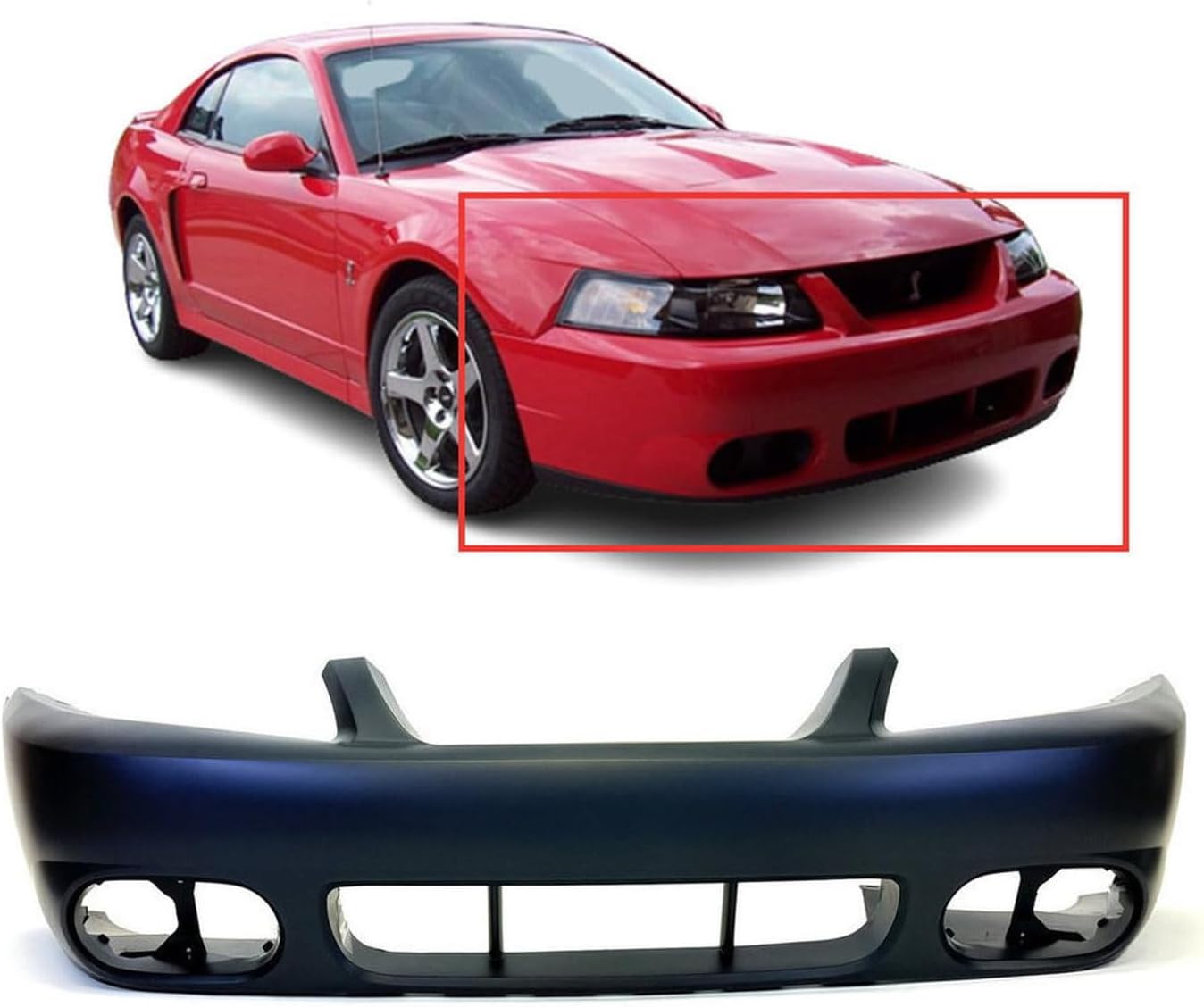 FitParts Compatible With Front Bumper Cover 2003-2004 Ford Mustang SVT Cobra Convertible Coupe. New, Primed. W/Fog Light Holes. W/o Parking Aid Sensor Holes. FO1000533