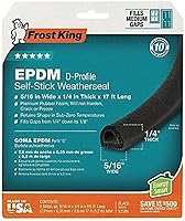 Frost King EPDM Rubber D-Section Weatherseal Tape, Self-Stick Black 5/16" W x 1/4" T x 17 ft - Energy Saving Door Seal