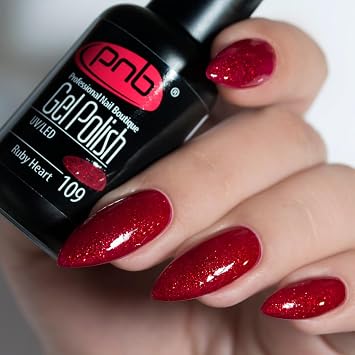 PNB Ruby heart sparkling red gel nail polish 109