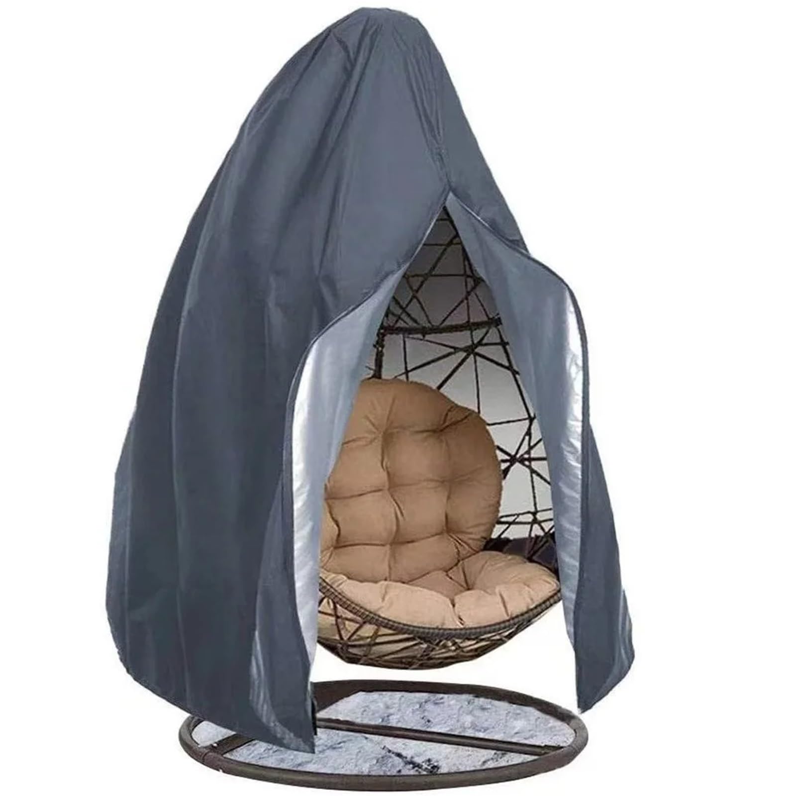 Copri-poltrona a uovo da giardino, Fodera for poltrona Egg Grigio Nero 190x115 cm Altalena da esterno con cerniera antivento sospesa