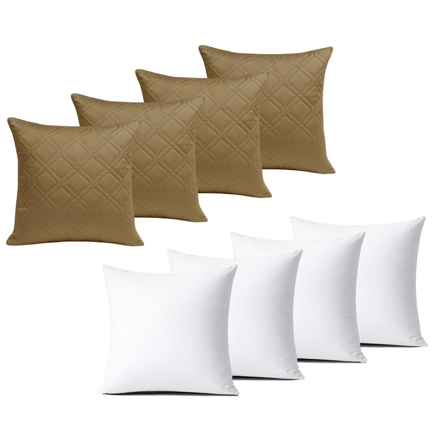 BedLooms Cushions with Covers Included 45x45 cm Rust Pack of 4 (4-Cushion Covers + 4-Cushion Inners) Ultrasonic Diamond Velvet Square Throw Pillow Cases with Invisible Zipper for Sofa Bedroom