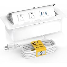 UL Listed Recessed Power Strip, Pop Up Power Cover Box Desktop Socket with USB C Charging Ports, Stainless Steel Receptacle Outlet for Conference Room Countertop White-USB C