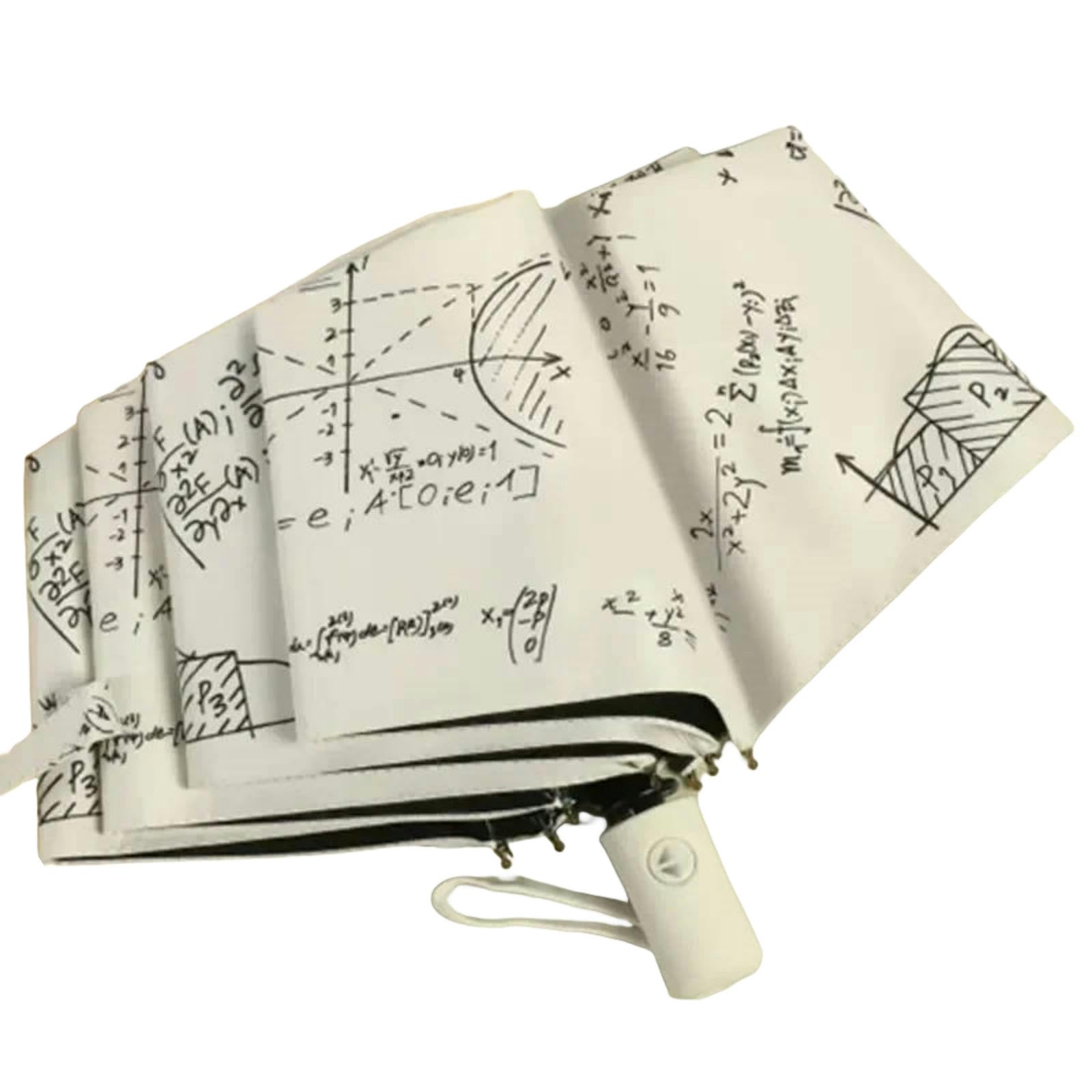 Gyios Men's Automatic White Umbrellas For Rain Automatic Folding Umbrella With Math Formula Print, Uv Protection Windproof Travel Anti-Uv Sun & Compact Umbrellas