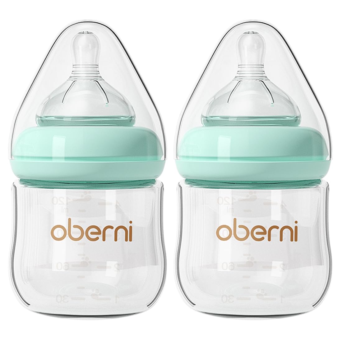 Oberni Babyflaschen aus glas, Milchflasche mit Silikon Sauger für Neugeborene 0+ Moaten, 120ml/Blau/2 Stück