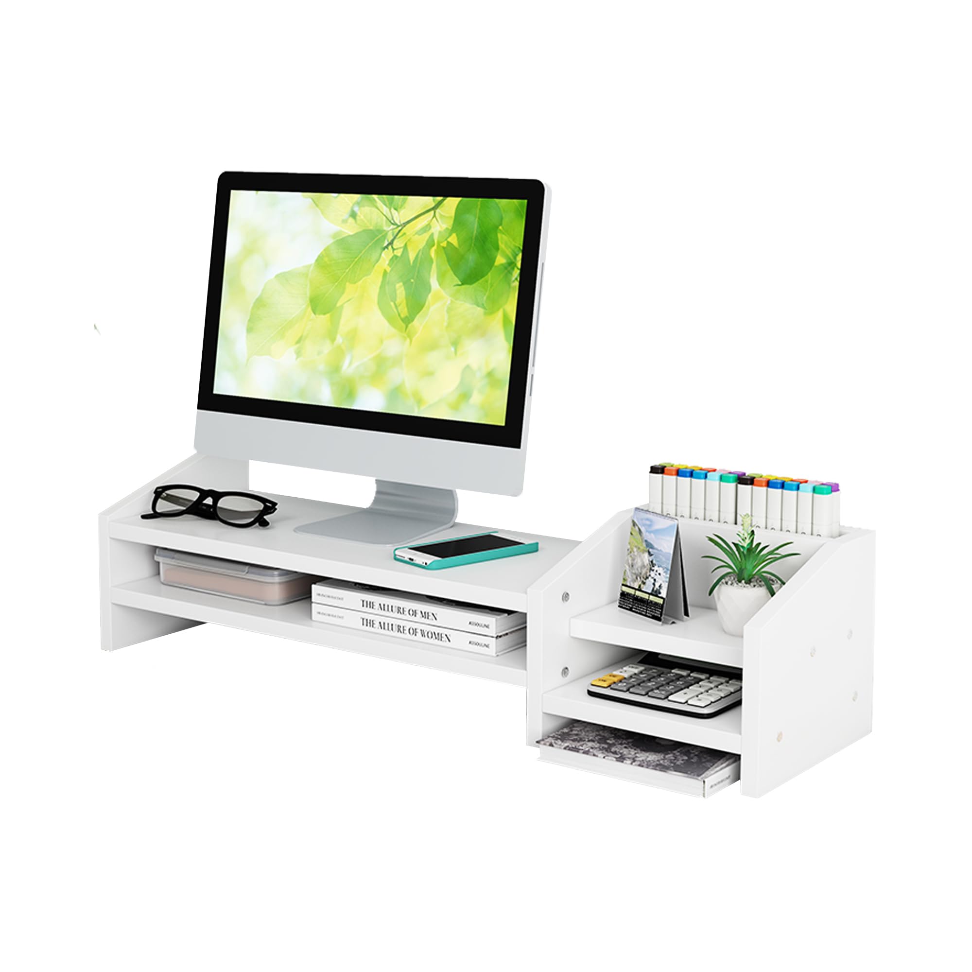 Catekro Soporte Monitor, Elevador Monitor, Monitor Stand, Estante Para Computadora,PortáTil,Organizador de Escritorio, Espacio de Almacenamiento de Oficina, Accesorios de Oficina(Blanco)