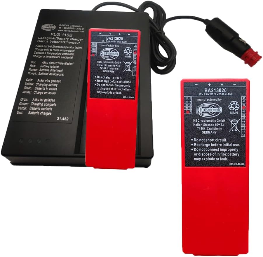 (1*Charger+2*Battery) BA213020 2100MHA Battery with HBC Battery Charger, FLG-110B D-74564 for BA214061/BA213020/FUB10AA/MN471560 Battery