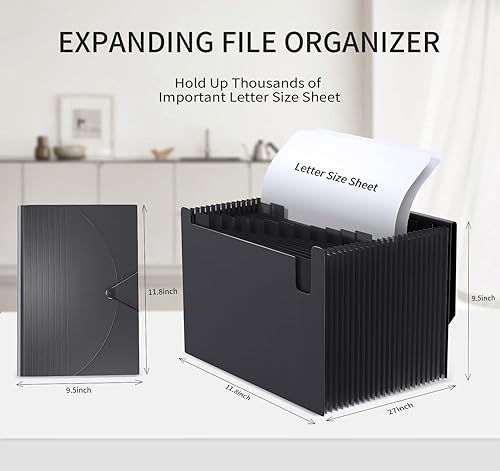 Miniatura 9 de Carpetas de archivos expansibles, organizador de archivos de acordeón con 24 bolsillos, carpeta de documentos de acordeón, caja de archivo Negro