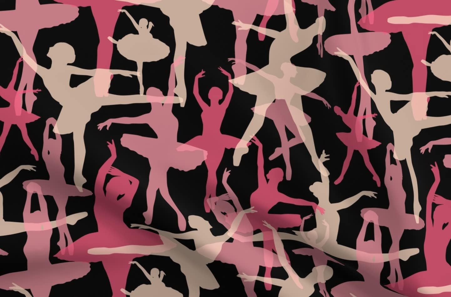 Spoonflower Fabric - Ballerina Black Background Ballet Dance Dancer Girl Costume Sport Printed on Organic Cotton Sateen Fabric by The Yard - Sewing Quilting Apparel Home Decor