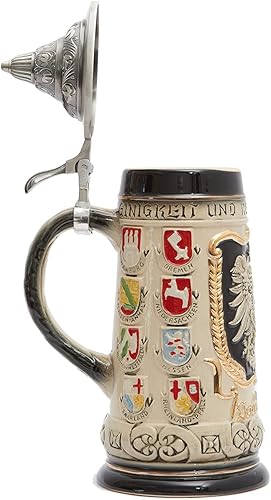 Miniatura 8 de HAUCOZE Taza de cerveza con escudo de armas alemán con tapa Petwer para regalos de cumpleaños, hombres, padre, marido, 0.9 litros