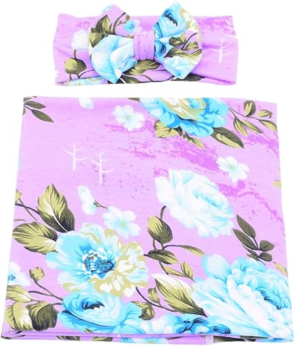 Miniatura 5 de Galabloomer Manta para recién nacido con tocado, diseño de flores, para bebés, S, Púrpura