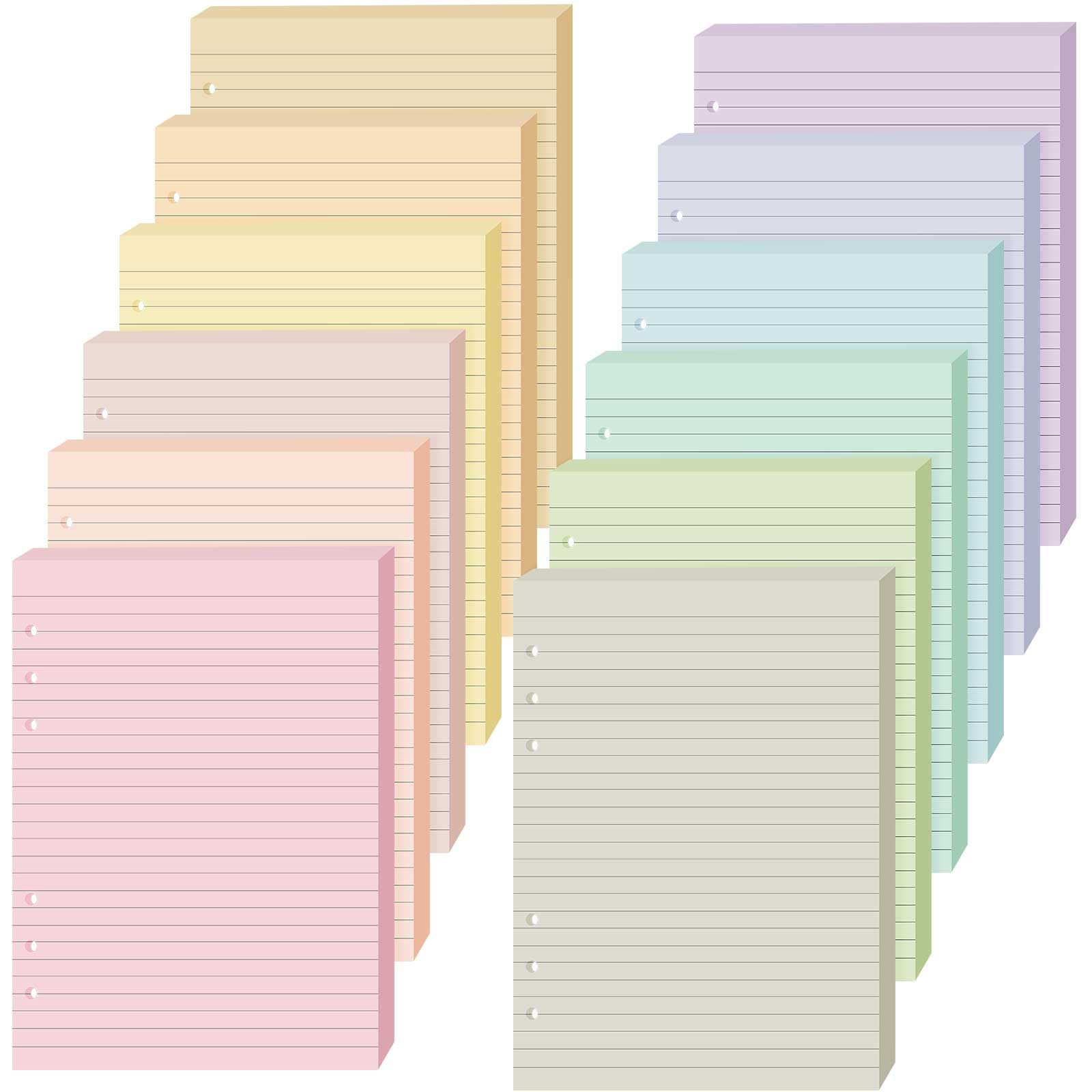 PerKoop 12 szt. papieru uzupełniającego w linie A5, kolorowe 6-pierścieniowe wkłady do planera, 6 otworów, wkłady do notatników, 20 x 14 cm, luźny liść (kolor makaronika)