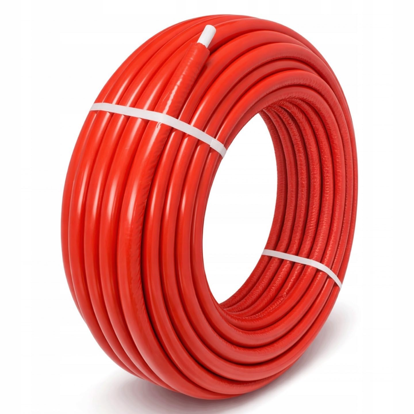 Tubo multicapa 16x2 mm 50 m con aislamiento rojo 6 mm, rollo certificado DVGW para agua potable, calefacción e instalación sanitaria | aislamiento rojo, fontanería, calefacción, sanitario, agua potable, aluminio, vaina aislante, ahorro de tiempo