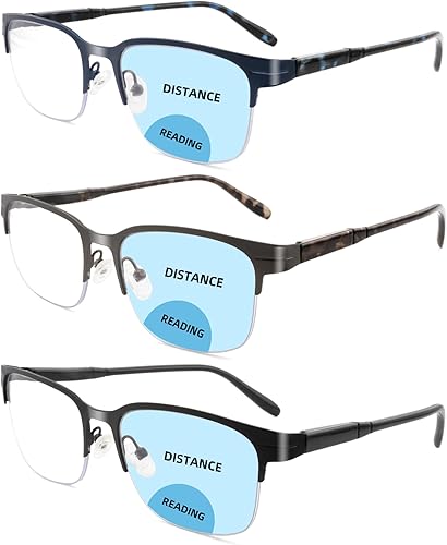 HIYANJN Gafas de lectura bifocales para hombre, luz azul, lectores de computadora, transparente, marco de metal, bisagra de resorte