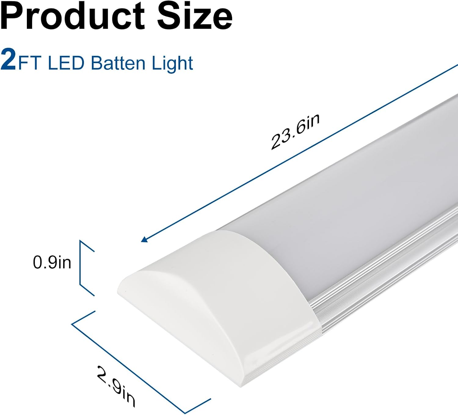 2 Packs 2FT LED Batten Light, Ultra-Thin Ceiling Surface Mounted Light, 20W, Day Light 4000K, IP20, LED Ceiling Lamp for Garage, Shop, Hallway, Office, Market