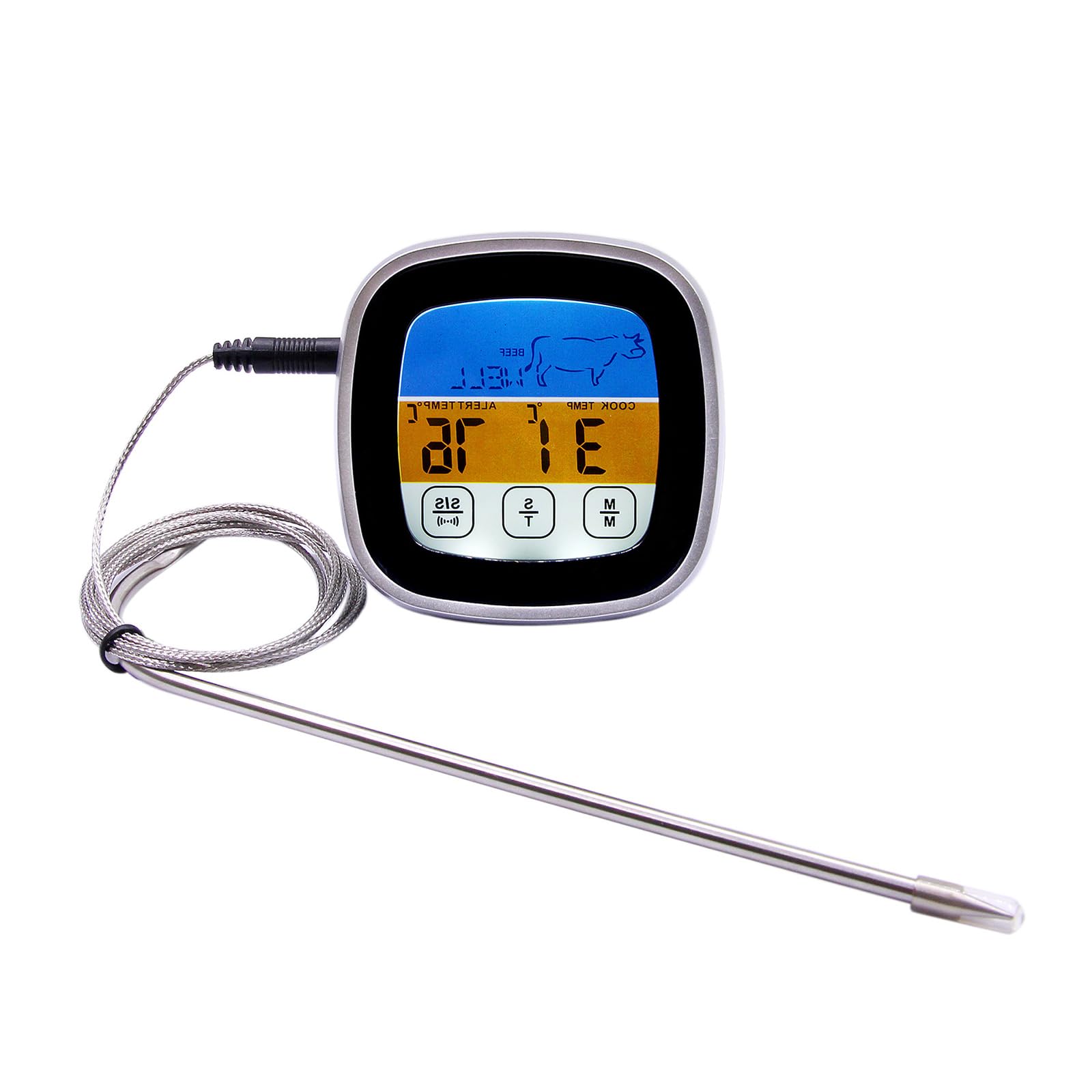Digitalcooking Thermograph Multiple Manner Settings Constructed in Clock High Accuracy Transducer for Meat Fish Baking and Outdoor BBQ Attractive Food Temperature Transducer