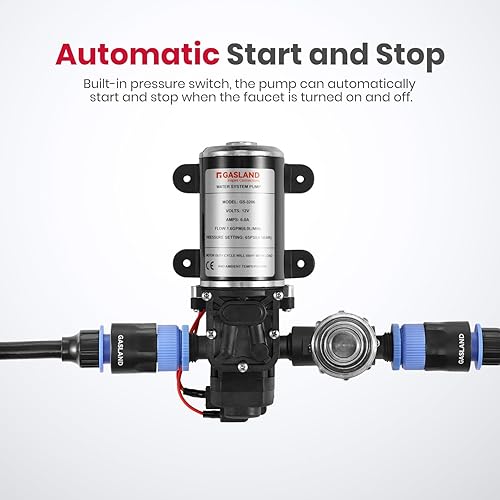 Miniatura 5 de GASLAND Kit de bomba de agua de 12 V, bomba de presión de agua de 1.6 GPM con interruptor de presión, bomba de diafragma autocebante de 65 PSI para