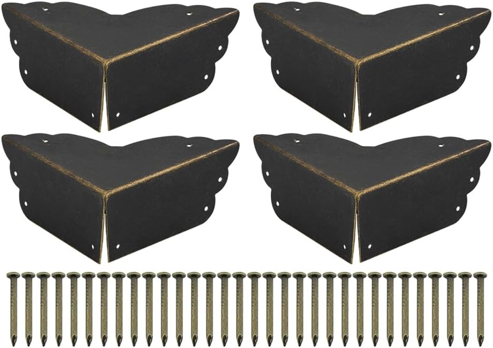 4 Pack Bronze Metal Corner Guards, Antique Iron Right Angle Protectors with Screws for Furniture Cabinets Boxes Crates, Vintage Decorative for Edge Covers 71mm