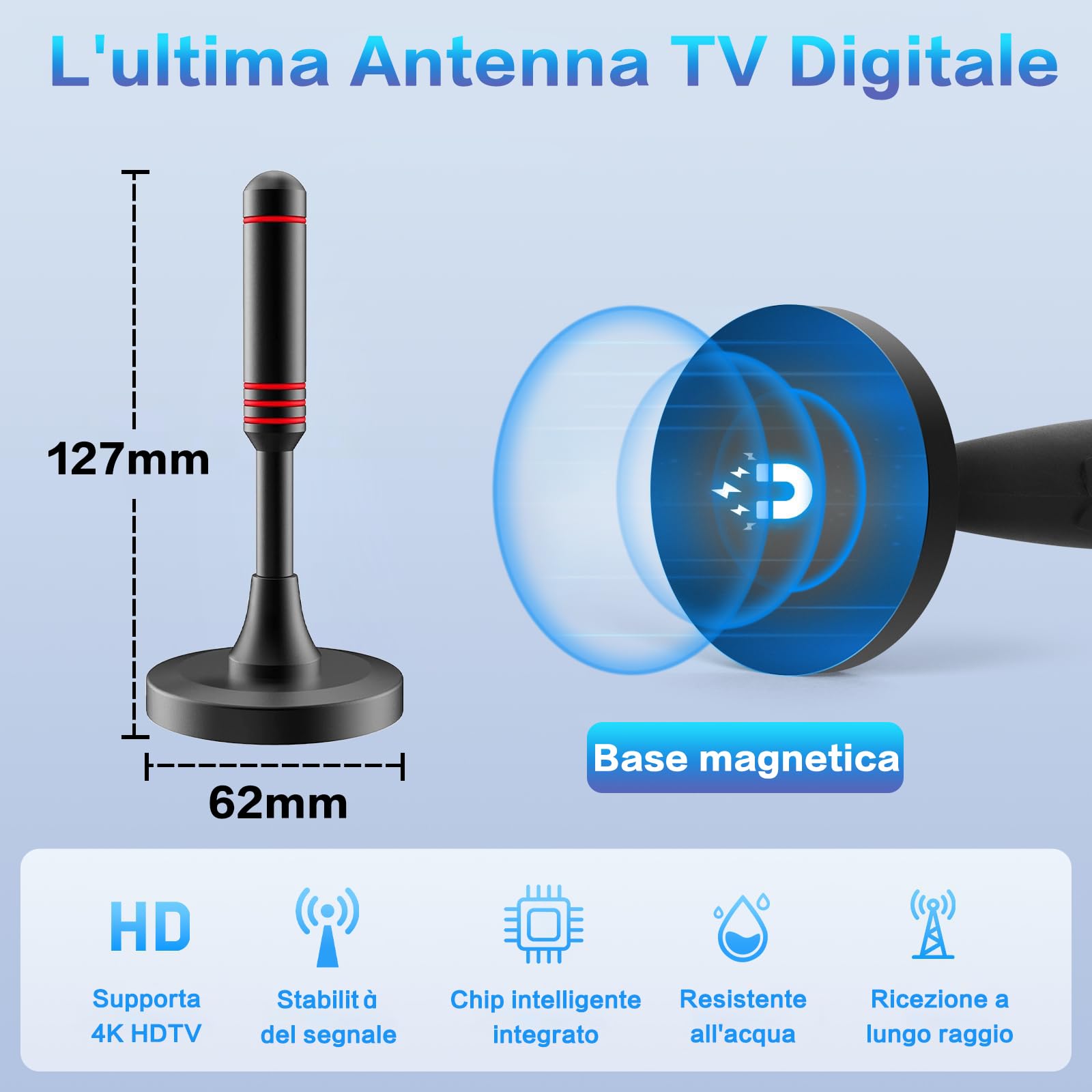 Antenna TV Interna Digitale 360° Con Forte Base Magnetica - Potente - Foto 7