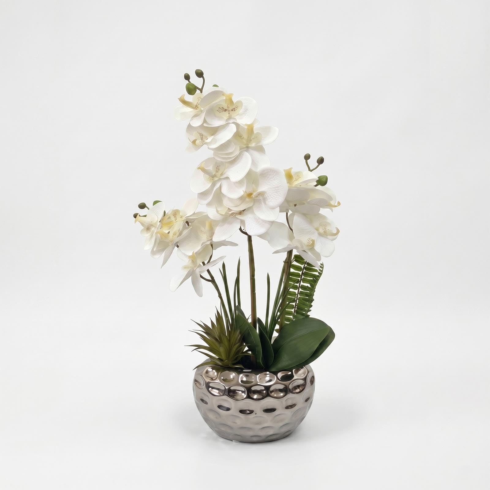 Homescapes Artificial White Orchid In Silver Dappled Pot from B&Q