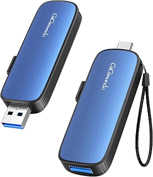 GiGimundo 256GB External Portable SSD, Up to 1073MB/s Dual Port USB C Thumb Drive USB 3.2 Gen 2+USB A Solid State Drives for iPhone 15/16/17/Android/Mac,Blue