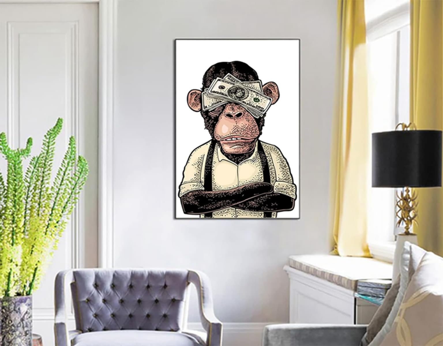 Highland Cow Bathroom Poster Set of 3 Poster Money, Orangutans and Monkeys, Black and White Wall Art, No Frame (Poster-04 - Image 3